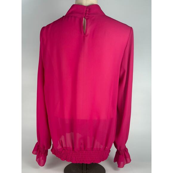 90s Frilly Ruffle Blouse Fuchsia Pink Top SIZE 16 Crepe Whimsicore Flowy Fairy - Picture 3 of 10